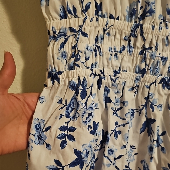 French Connection Blue and Black Ruffled Wrap Midi Dress - Picture 3 of 6